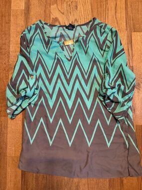 Rue21 Teal and Brown Chevron Blouse
